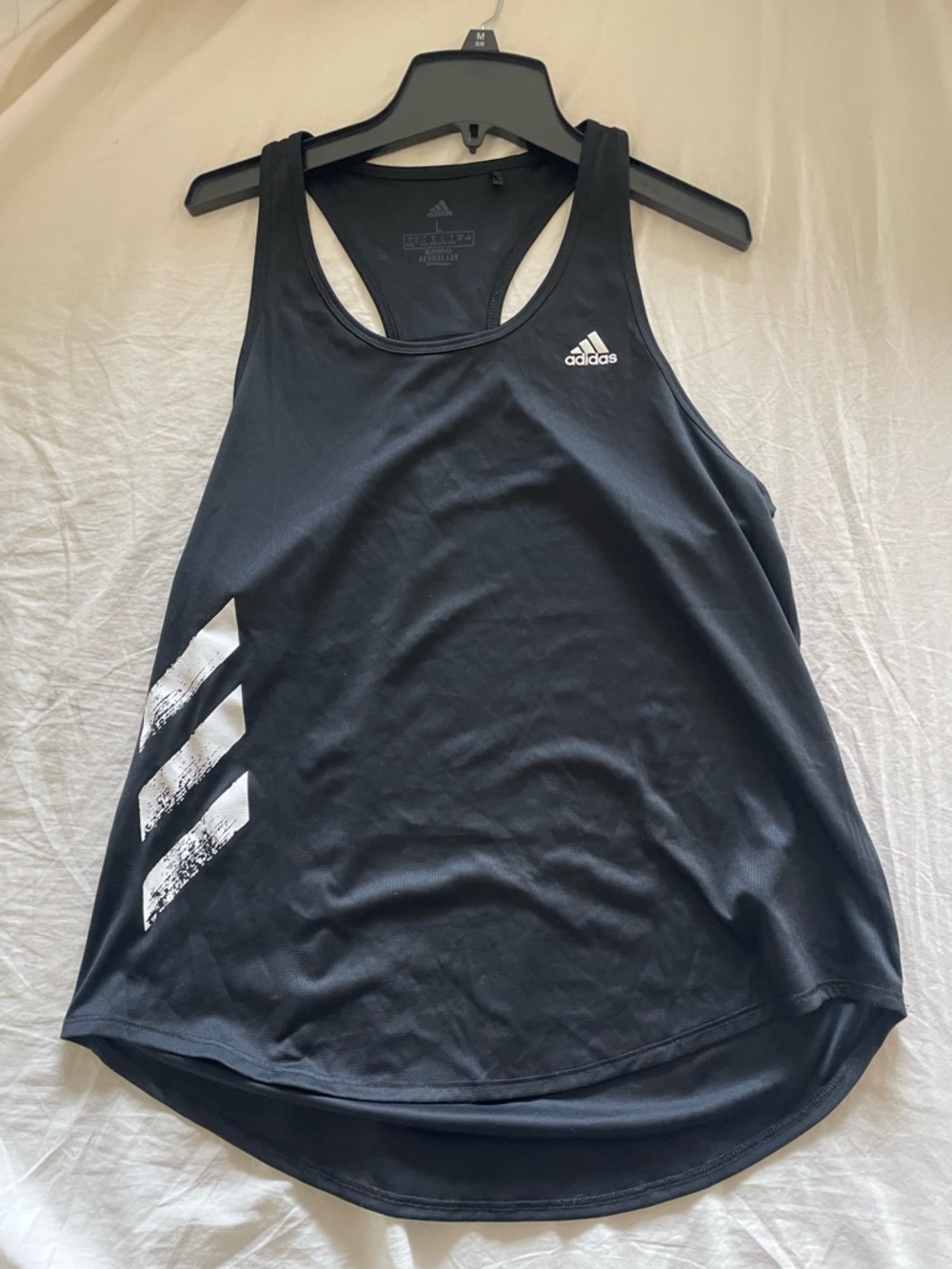 adidas Black Racerback Tank with White Stripe Accents